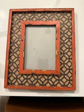 CBK. Orange Frame. 5x7 Internal. 10x12 Size. Metal & Burlap Accents